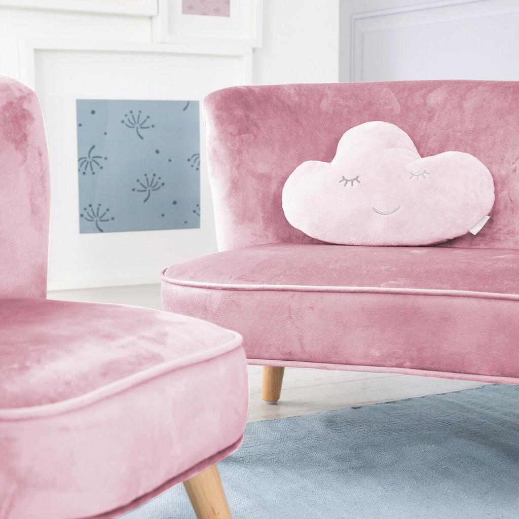 Barnesofa-sett med lenestol og pute rosa fløyel visning av setehøyde