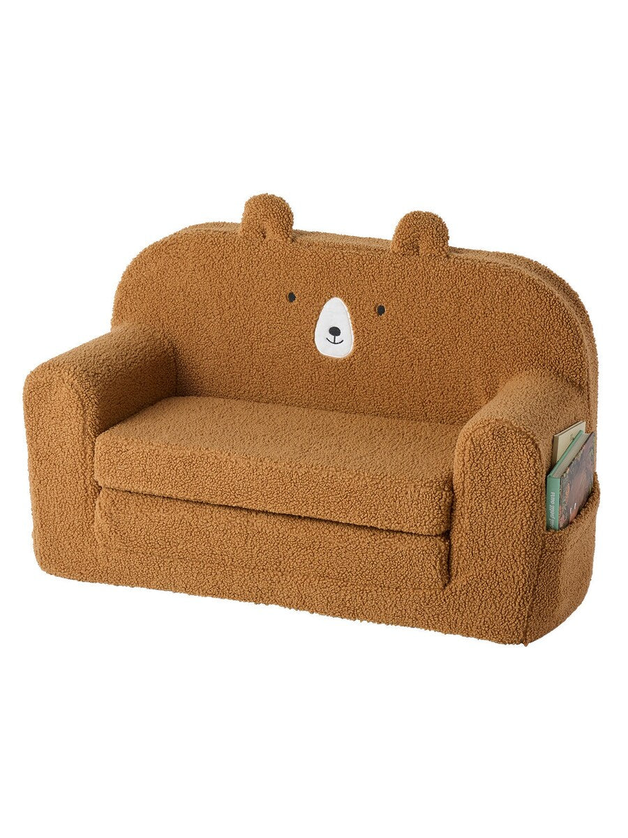Barnesofa TEDDY sammenleggbar forfra i camel teddyfleece