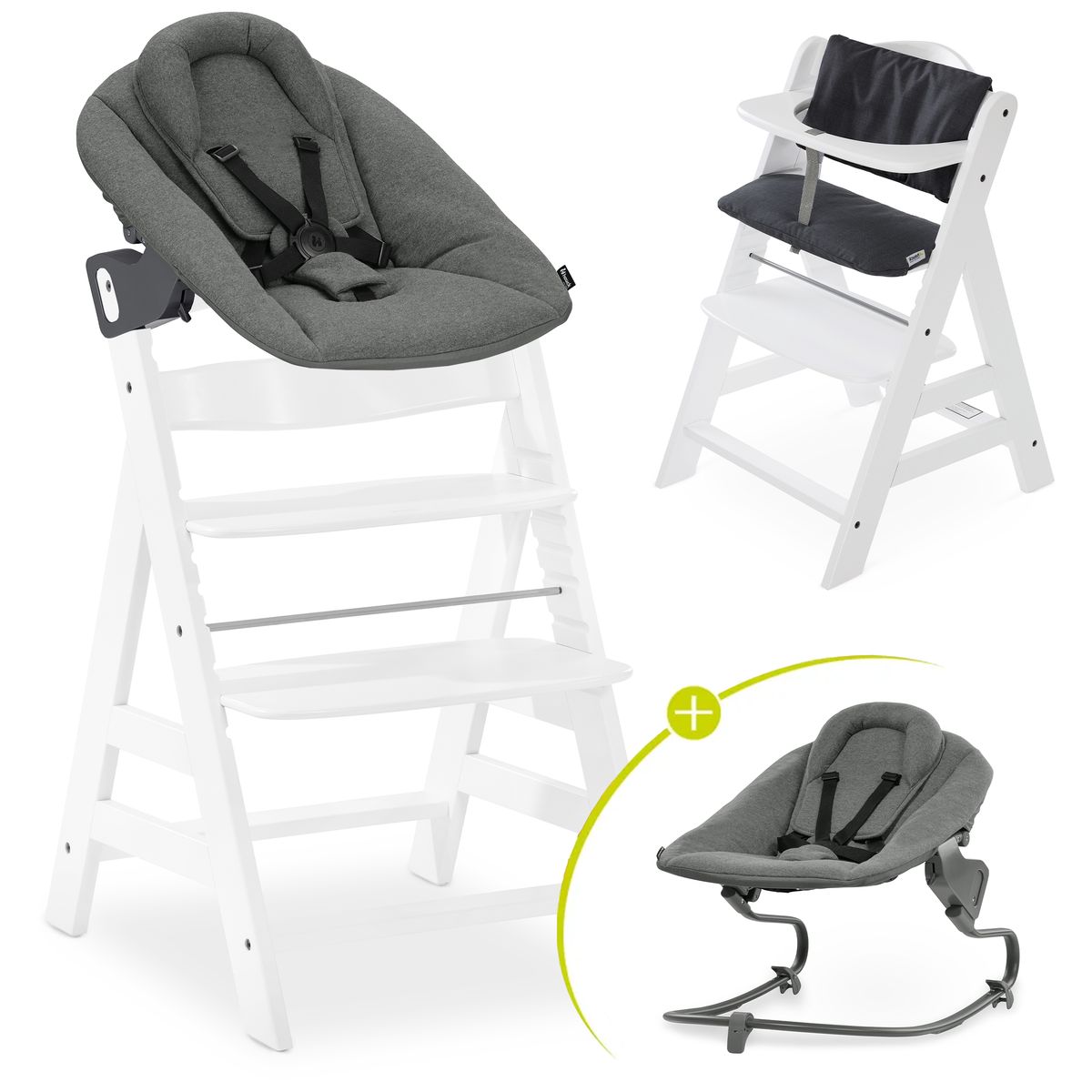 Barnestol 4-delt sett Alpha Plus Newborn med vippestol forfra