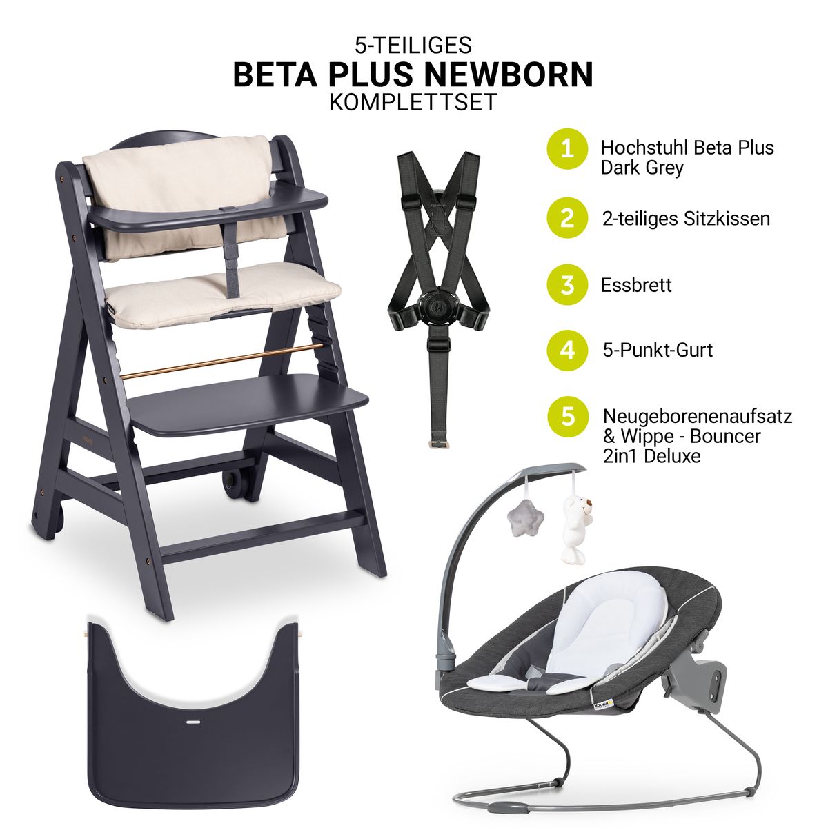 Barnestol 5-delt sett Beta Plus Deluxe i bøk bakside