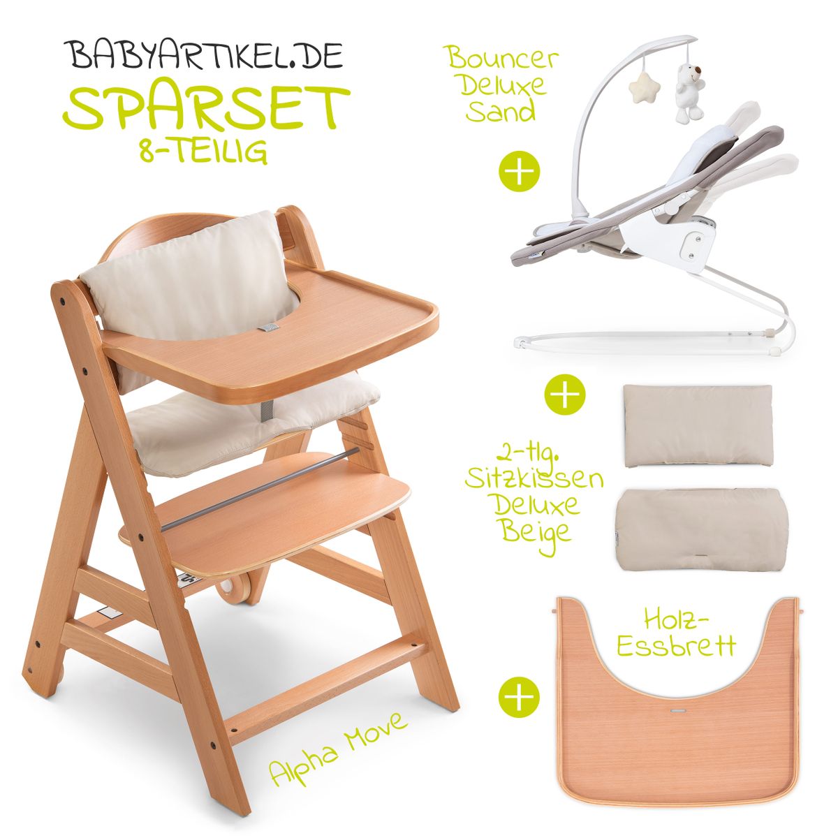 Barnestol Alpha Move 5-delers sett nyfødtinnlegg Deluxe sand bakside