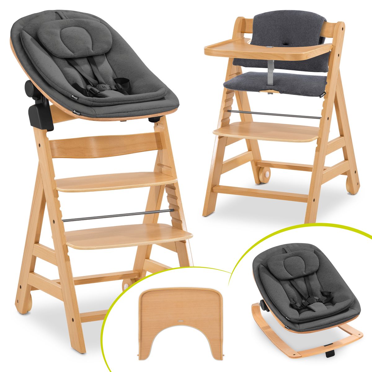 Barnestol Alpha Move newborn-sett 5 deler med spisebrett forfra