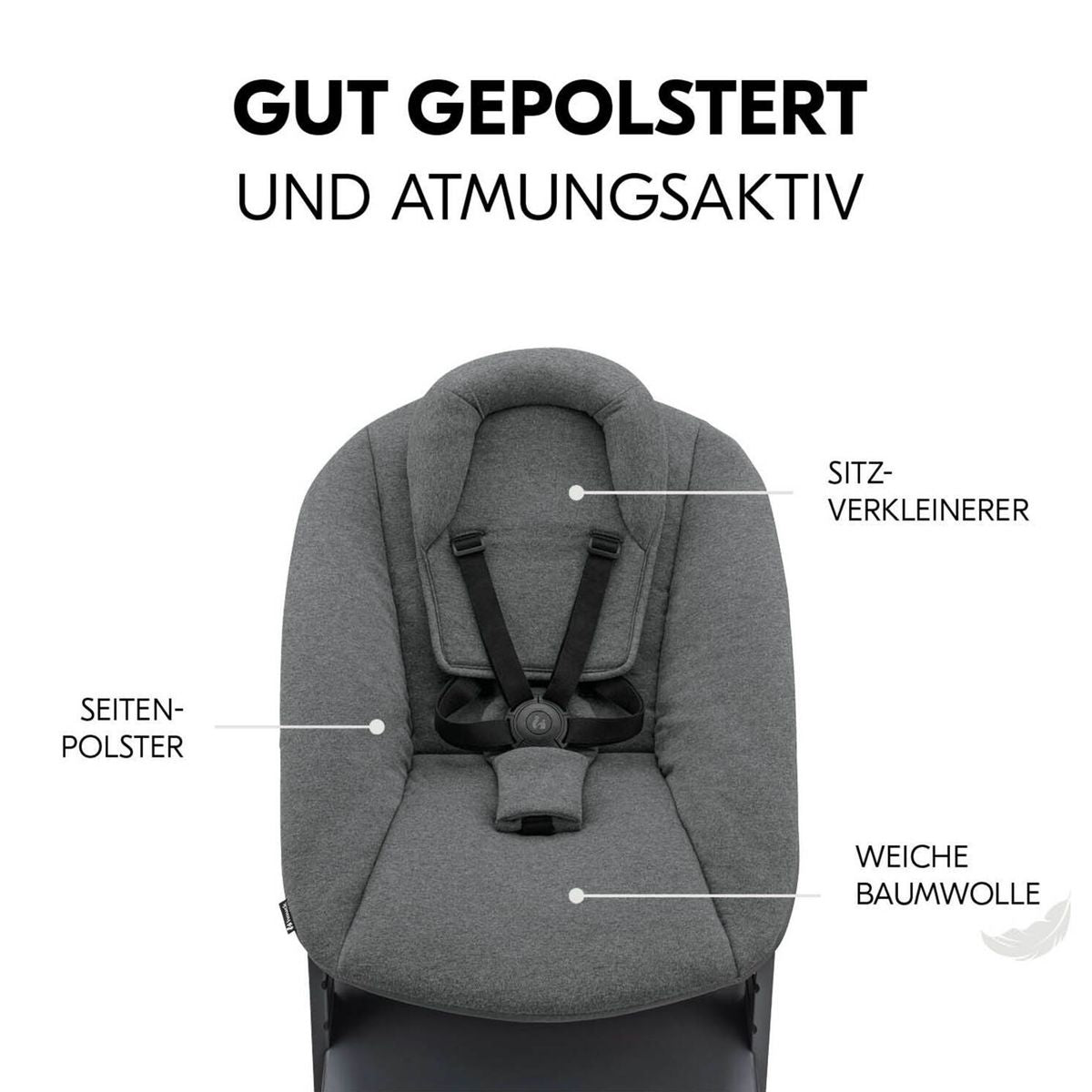 Barnestol Alpha Plus med beskyttelsesbøyle