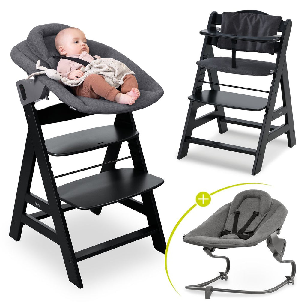Barnestol sett Alpha Plus Black med babyinnsats og vippe forfra