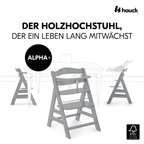 Barnestol Alpha Plus i bøk med 5-punktsbelte bakside