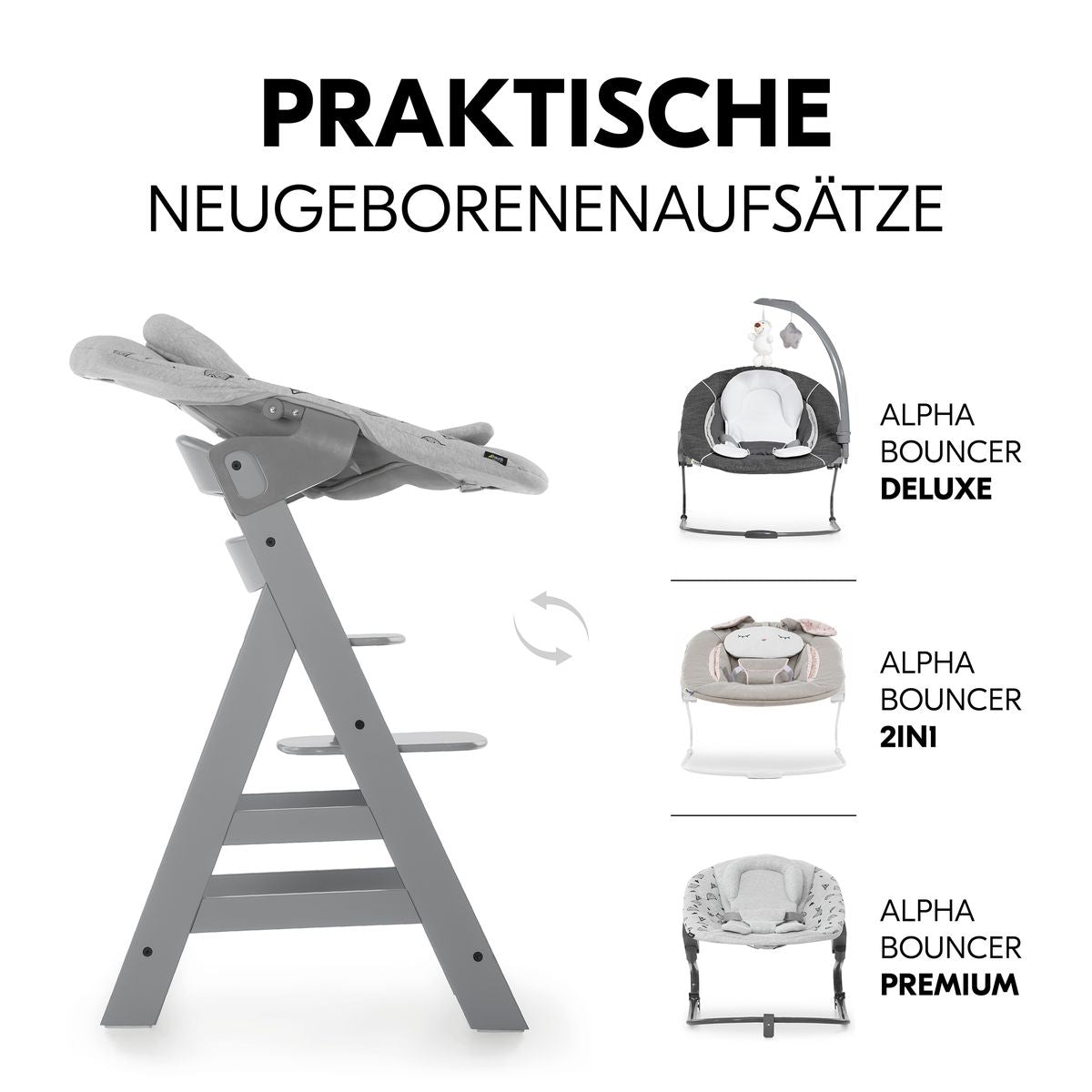 Barnestol Alpha Plus i bøk med 5-punktsbelte sett fra siden