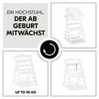 Nærbilde av solid bøk på Barnestol Alpha Plus i bøk opptil 90 kg hvit