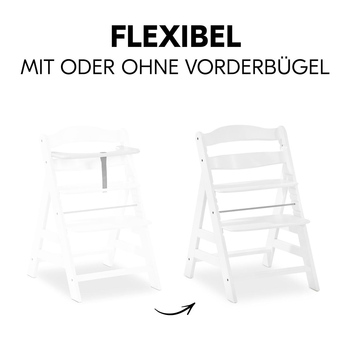 Barnestol Alpha Plus i bøk opptil 90 kg hvit med beskyttelsesbøyle