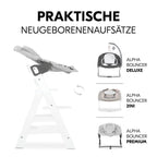 Barnestol Alpha Plus i bøk opptil 90 kg hvit med trinnsele