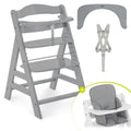 Barnestol Alpha Plus i bøk med setereduksjon Stretch Grey forfra