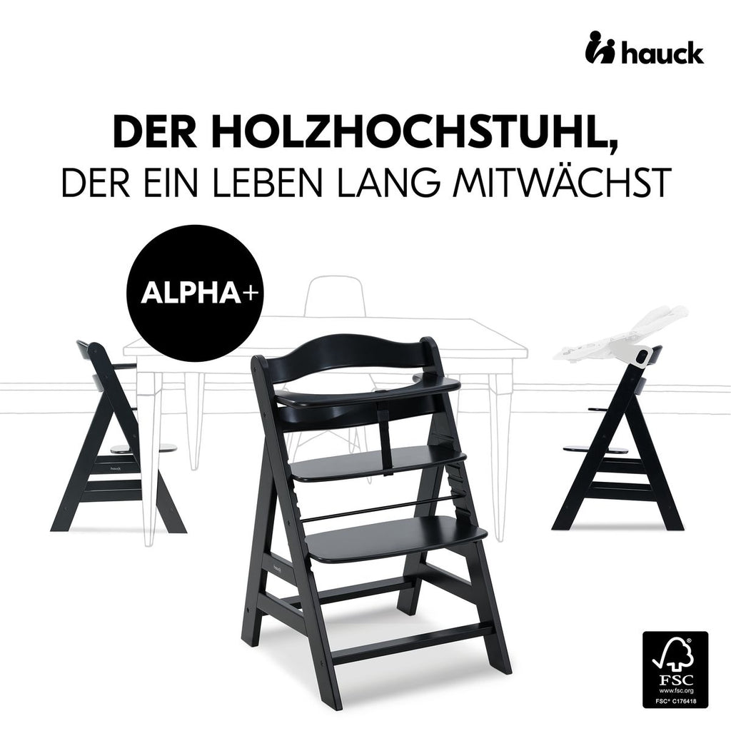 Barnestol Alpha Plus i europeisk bøk, svart bakside