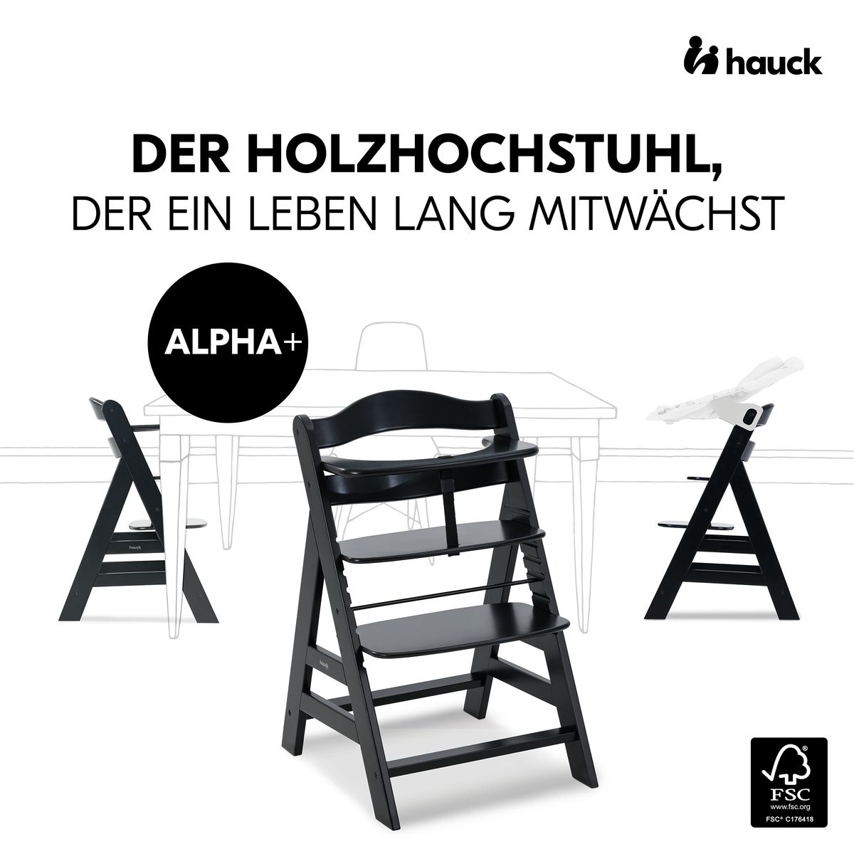 Barnestol Alpha Plus i europeisk bøk, svart bakside