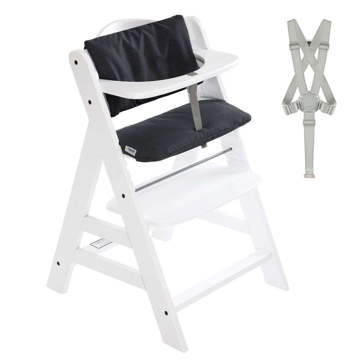 Barnestol Alpha Plus hvit 2-delt sett med sittepute Deluxe forfra