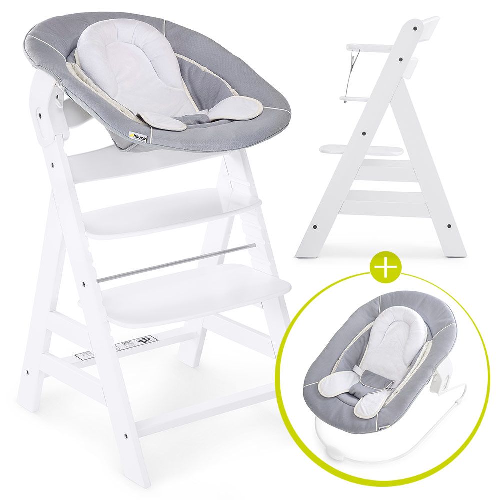 Barnestol Alpha Plus hvit 3-delt sett forfra