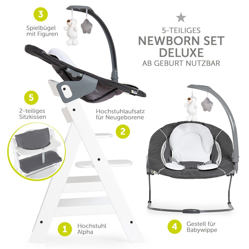 Barnestol Alpha Plus hvit Deluxe 4-delt sett bakside