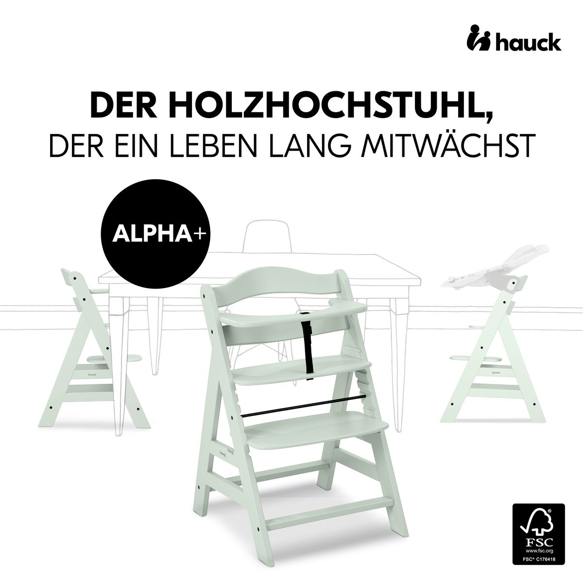Barnestol Alpha Plus i bøk med 5-punktsbelte opptil 90 kg - Hauck