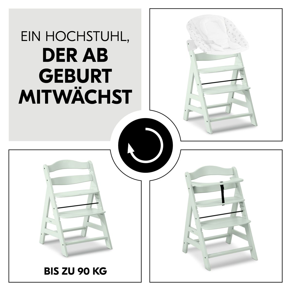Barnestol Alpha Plus i bøk med 5-punktsbelte opptil 90 kg - Hauck