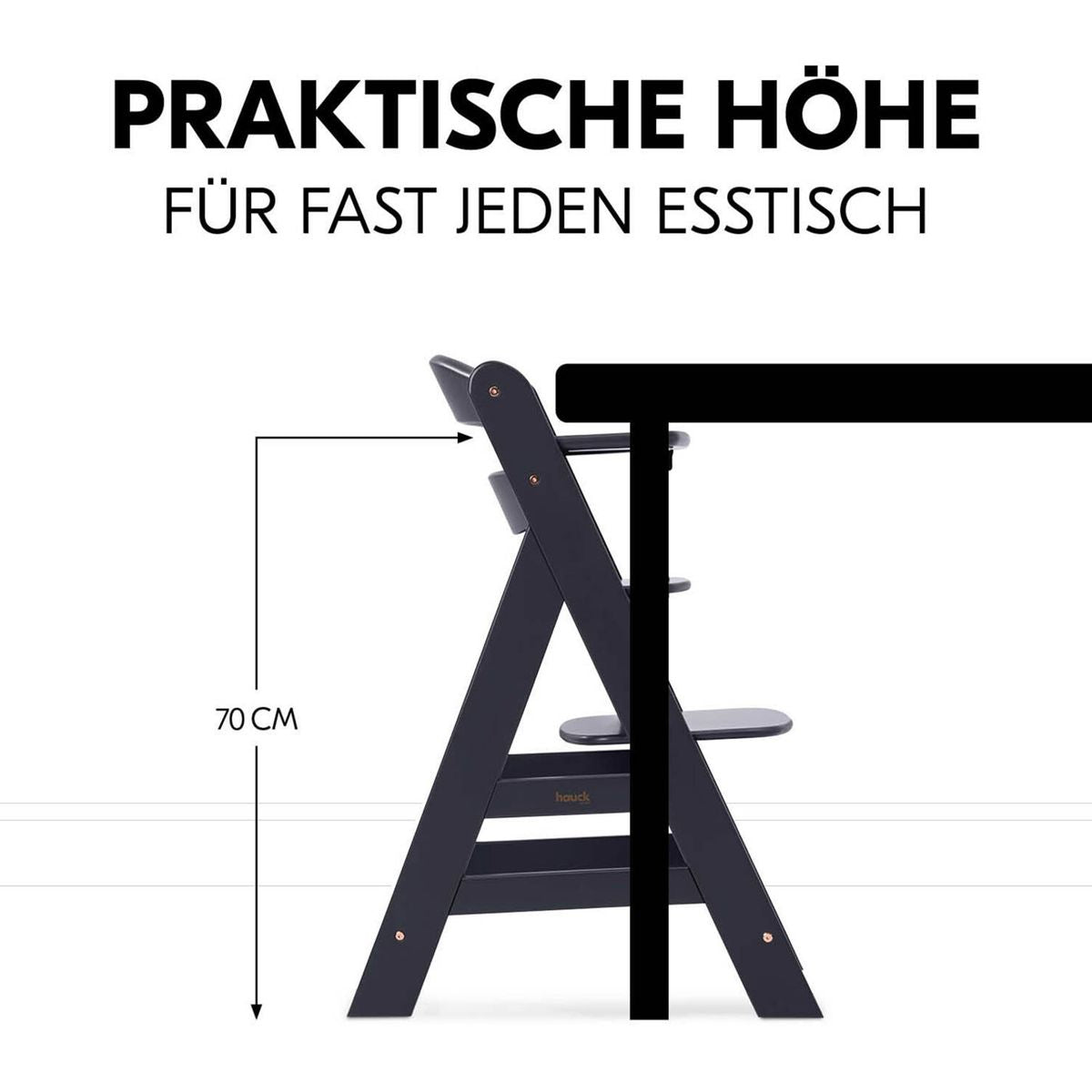 Barnestol Alpha Plus med justerbar sitte- og fotplate