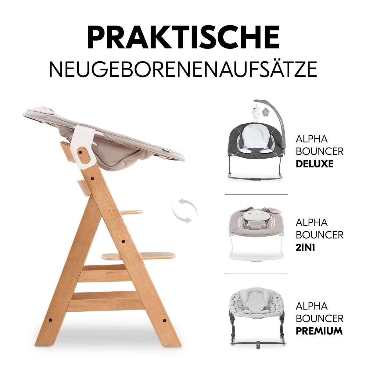 Barnestol Alpha Plus natur sett med sittepute og motorikkbrett - Hauck