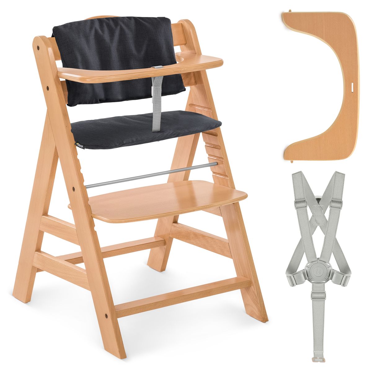 Barnestol Alpha Plus natur 2-delt sett med sittepute Deluxe forfra