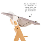 Barnestol Alpha Plus Natur 3-delt sett nærbilde av sikkerhetssele
