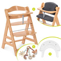 Barnestol Alpha Plus natur forfra med sittepute og Play Catching-sett