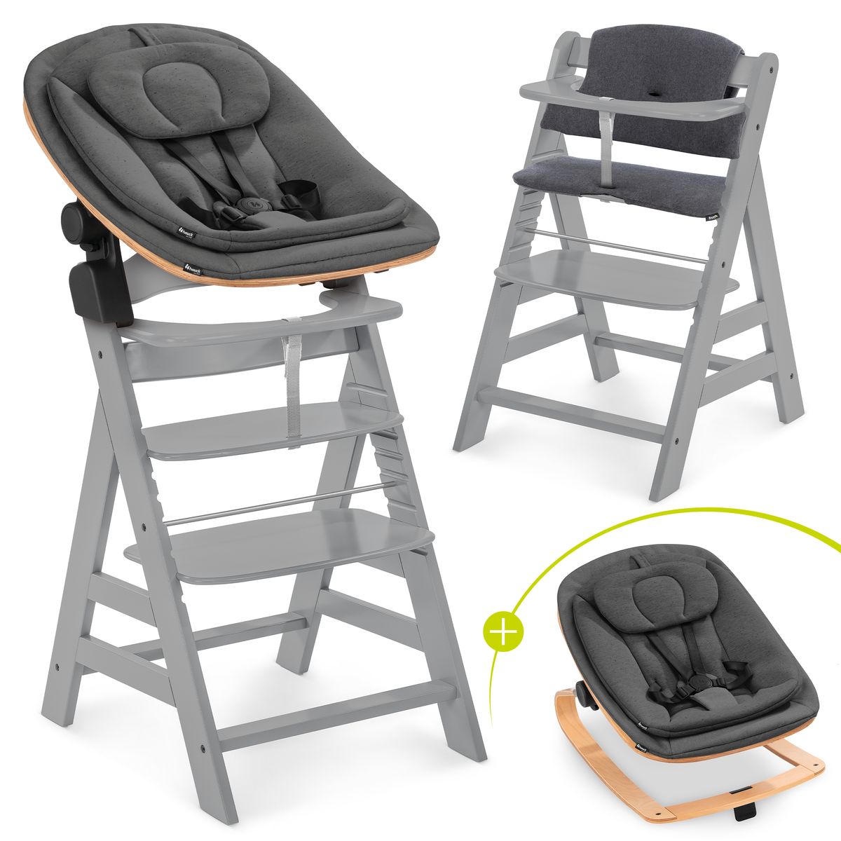 Barnestol Alpha Plus newborn-sett 4 deler med vippestol forfra