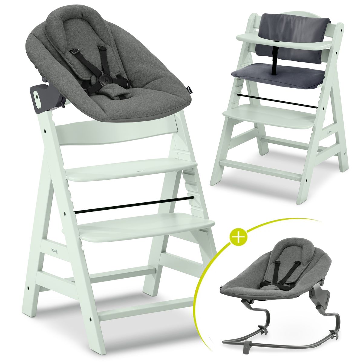 Barnestol Alpha Plus Newborn-sett med vippestol Premium bøk forfra