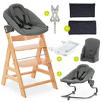 Barnestol Alpha Plus sett 5 deler med babyvippe og spisebrett forfra