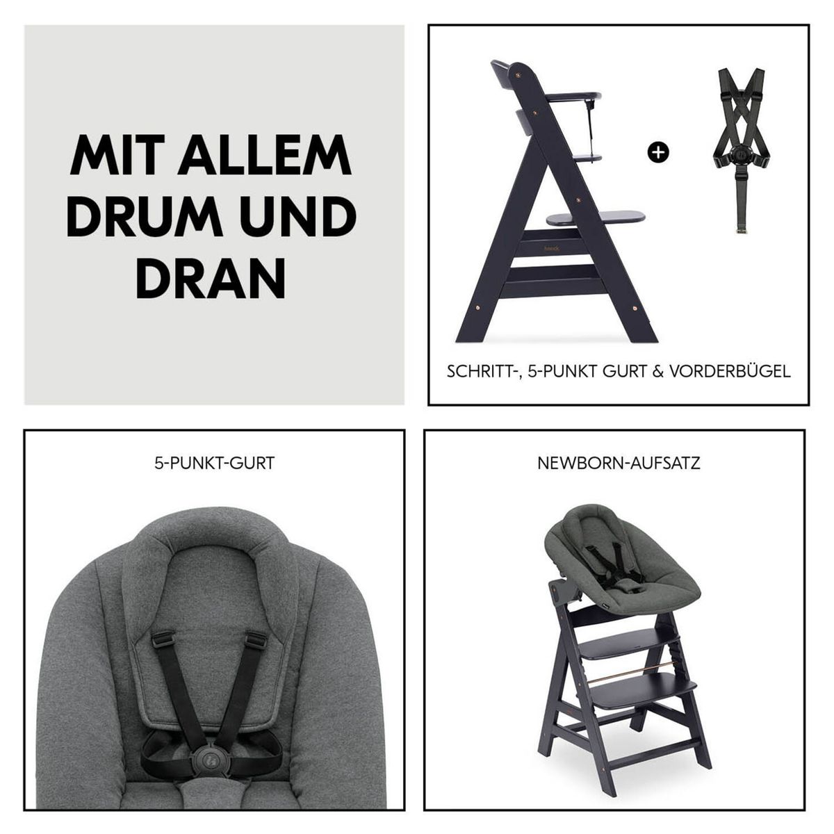 Barnestol Alpha Plus trinse og sikkerhetssele