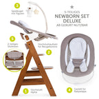 Barnestol Alpha Plus Walnut 4-delt nyfødtsett Deluxe bakside