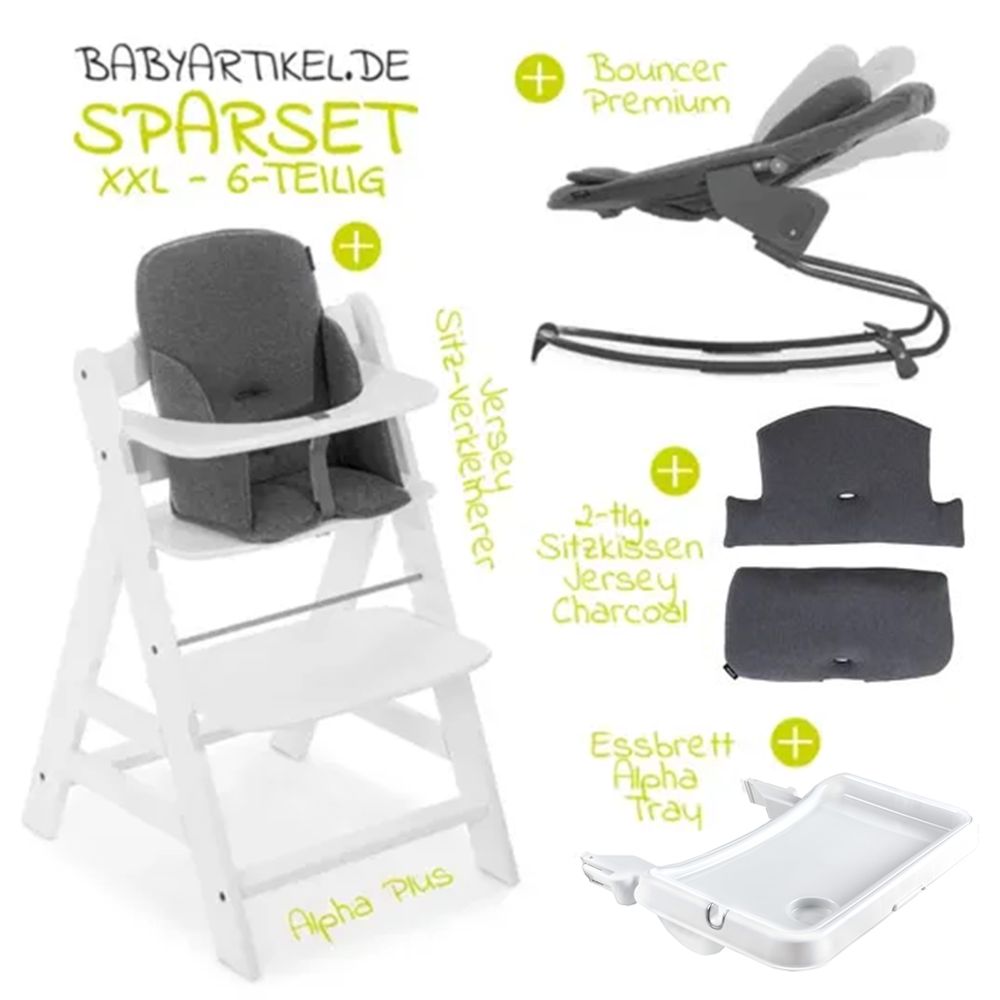 Barnestol Alpha Plus White sett med babyvippe bakside