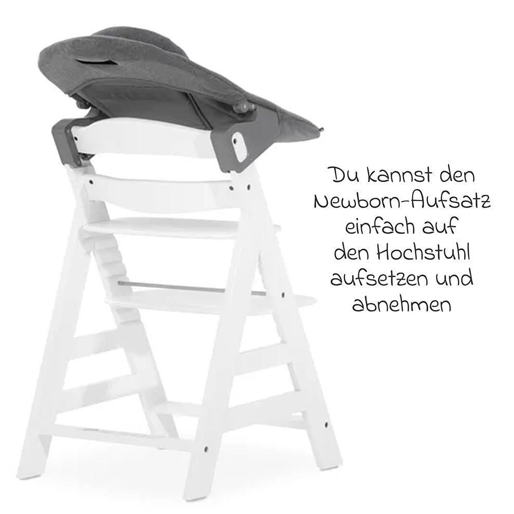 Barnestol Alpha Plus White sett med babyvippe justerbar sittehøyde
