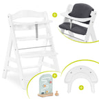 Barnestol Alpha Plus White forfra med sittepute