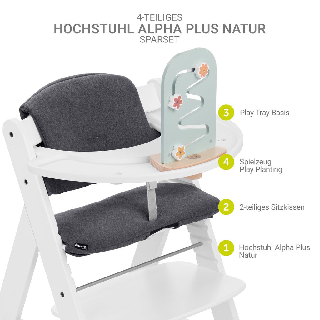 Barnestol Alpha Plus White bakside med justerbar fotplate