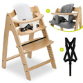 Barnestol Arketa Oak med babyinnsats og sittepute i Dark Grey forfra