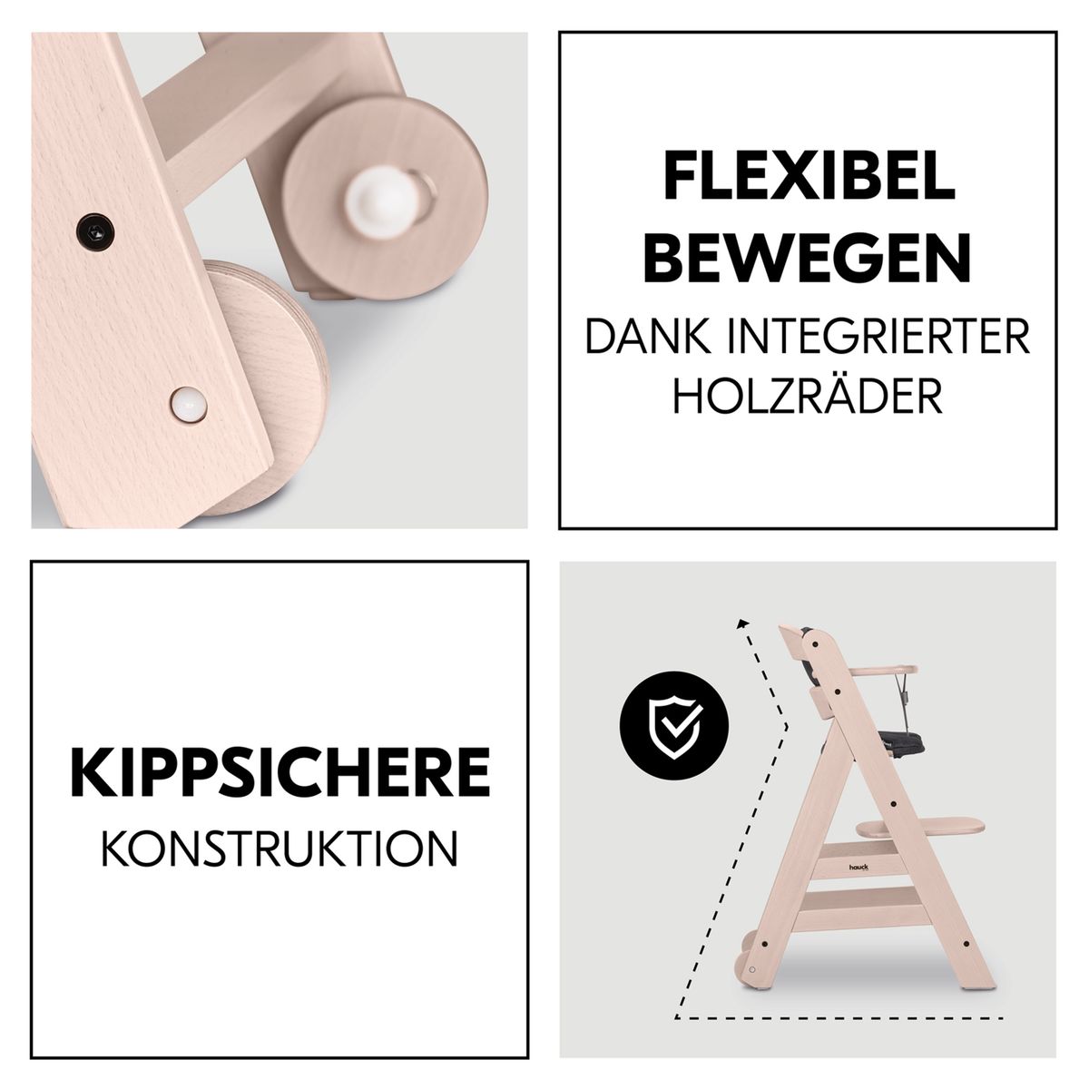 Nærbilde av sikkerhetssele på Barnestol Beta Plus med bordbrett