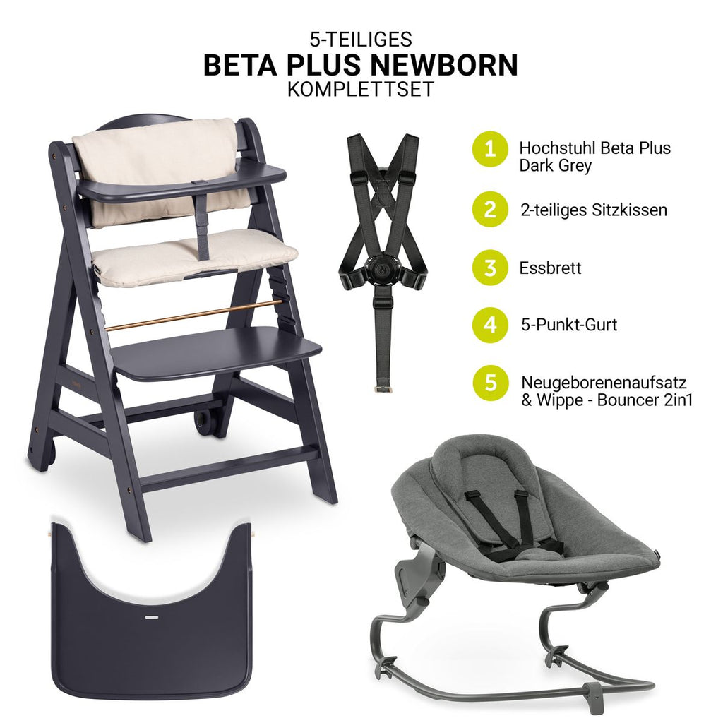 Barnestol Beta Plus Dark Grey nyfødtsett bakside