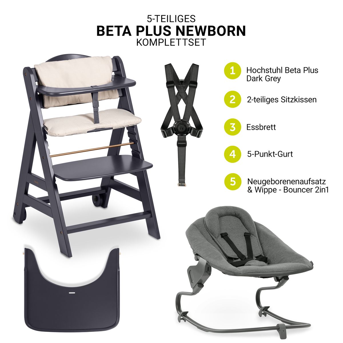 Barnestol Beta Plus Dark Grey nyfødtsett bakside