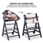 Barnestol Beta Plus Dark Grey nyfødtsett montert med bouncer