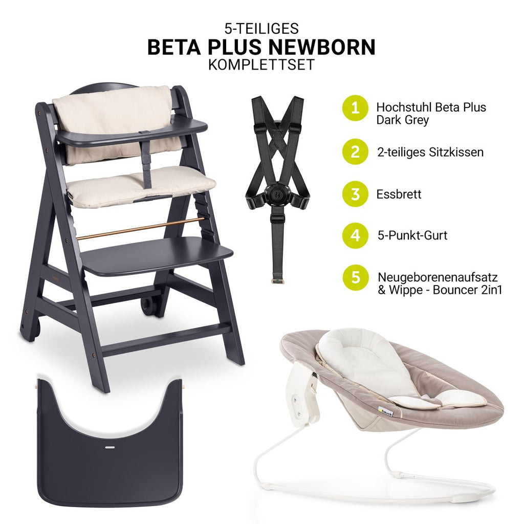 Barnestol Beta Plus Dark Grey nyfødtsett bakside