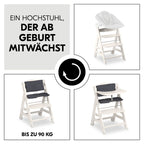 Detalj av bordbrett i bøk på Barnestol Beta Plus hvit