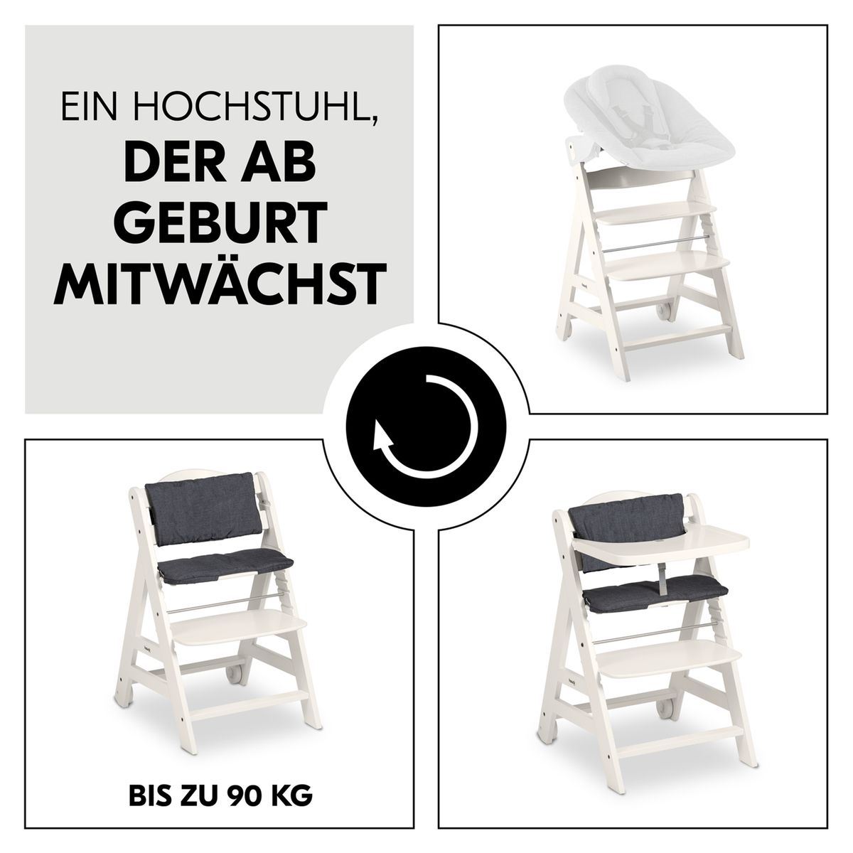 Detalj av bordbrett i bøk på Barnestol Beta Plus hvit