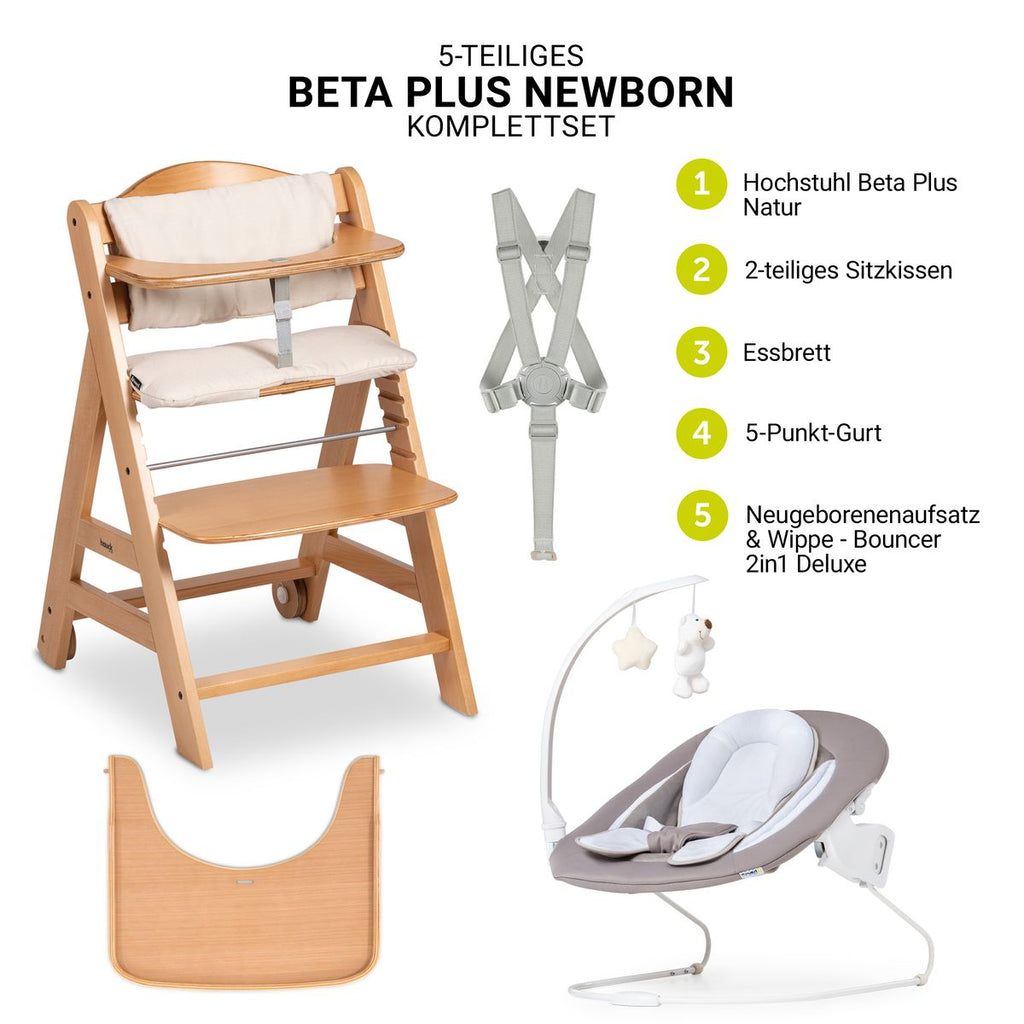 Barnestol 5-delt sett Beta Plus Natural Deluxe i bøk sand bakside
