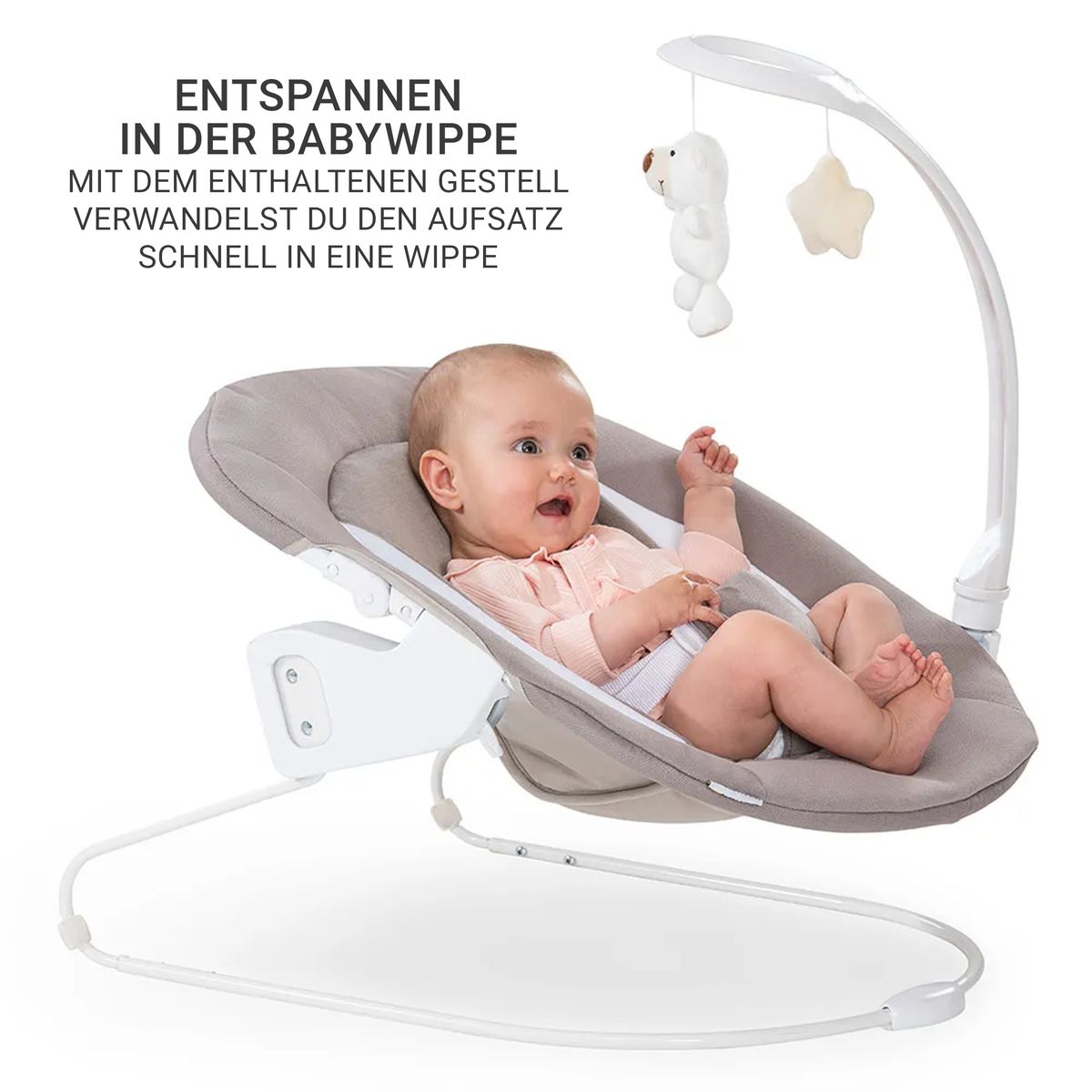 Barnestol 5-delt sett Beta Plus Natural Deluxe i bøk sand med babybouncer