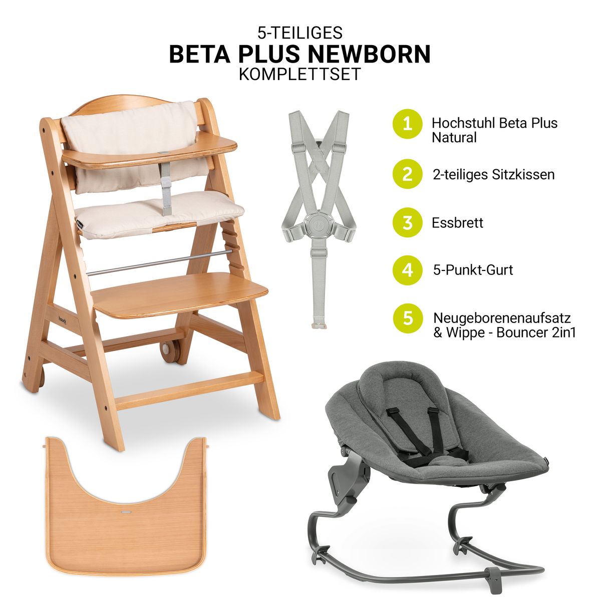 Barnestol Beta Plus Natural nyfødtsett Premium bakside