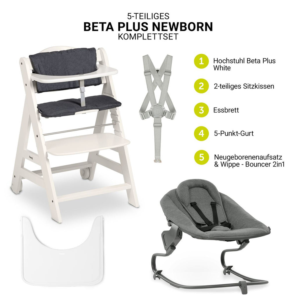 Barnestol Beta Plus White nyfødtsett Premium bakside