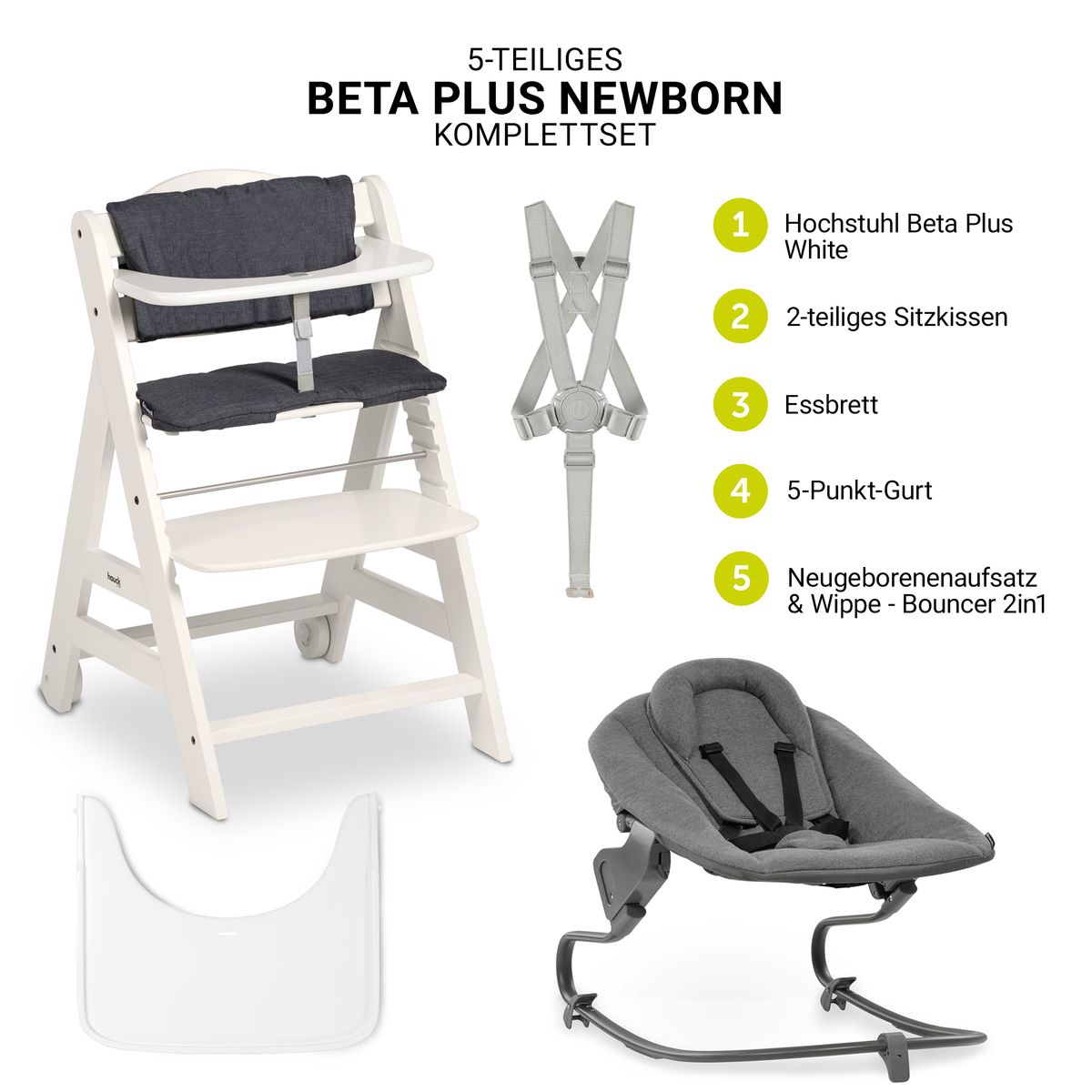 Barnestol Beta Plus White nyfødtsett Premium bakside
