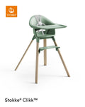 Barnestol Clikk Clover Green med brett og sele front