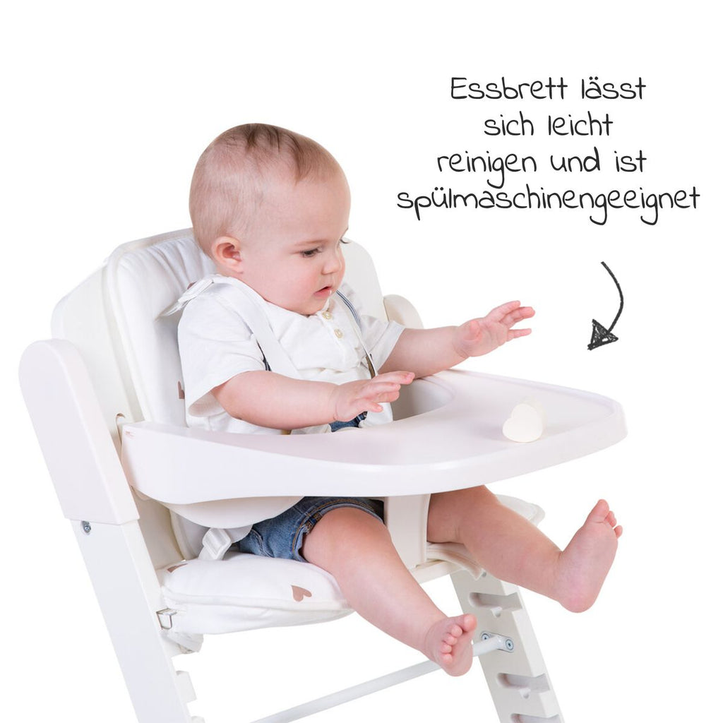 Barnestol Evosit fra 6 mnd med avtakbart spisebrett hvit montert i stue